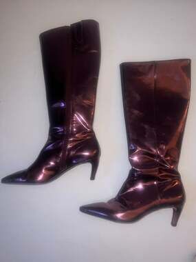 Vince Camuto Quacia Gilded Grape Metallic Shiny Leather Knee High Pointed Toe Bo